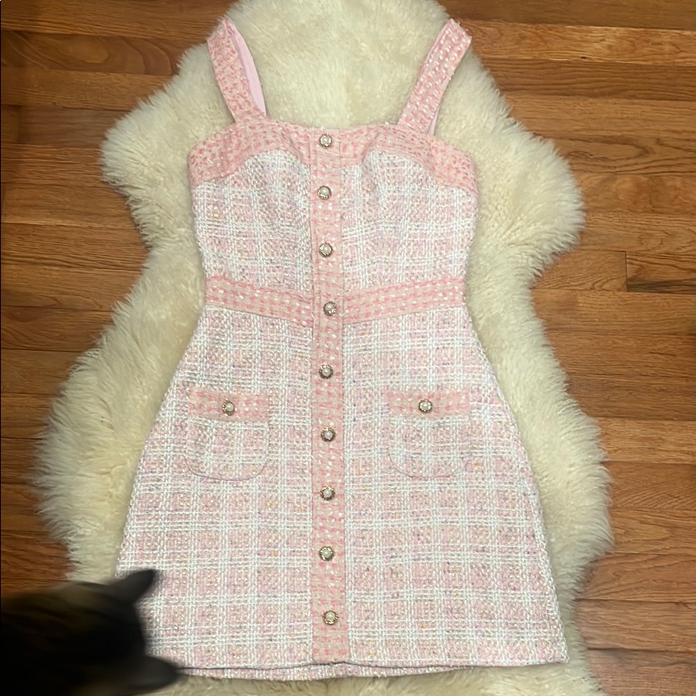 Chic Pink Tweed Dress